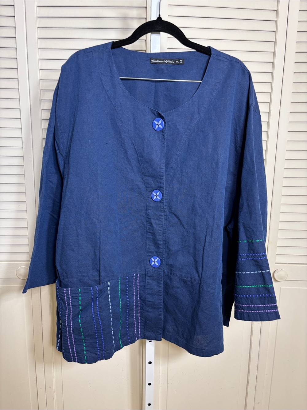 Gudrun Sjoden Navy Blue Button-Front Shirt Jacket